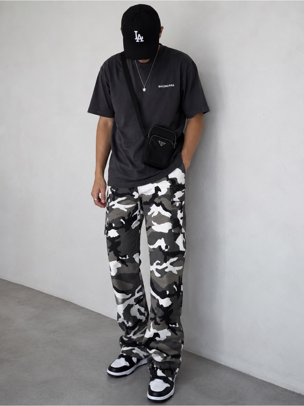 Balenciaga Men's Gray & Black Camo Cargo Pants
